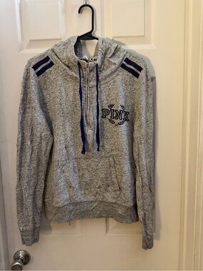 PINK Victoria's Secret Heather Gray Half-Zip Hoodie with Navy Trim